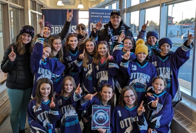 u12A-Bohemier win gold at the Metcalfe and District Ringette Association Tournament, 2023